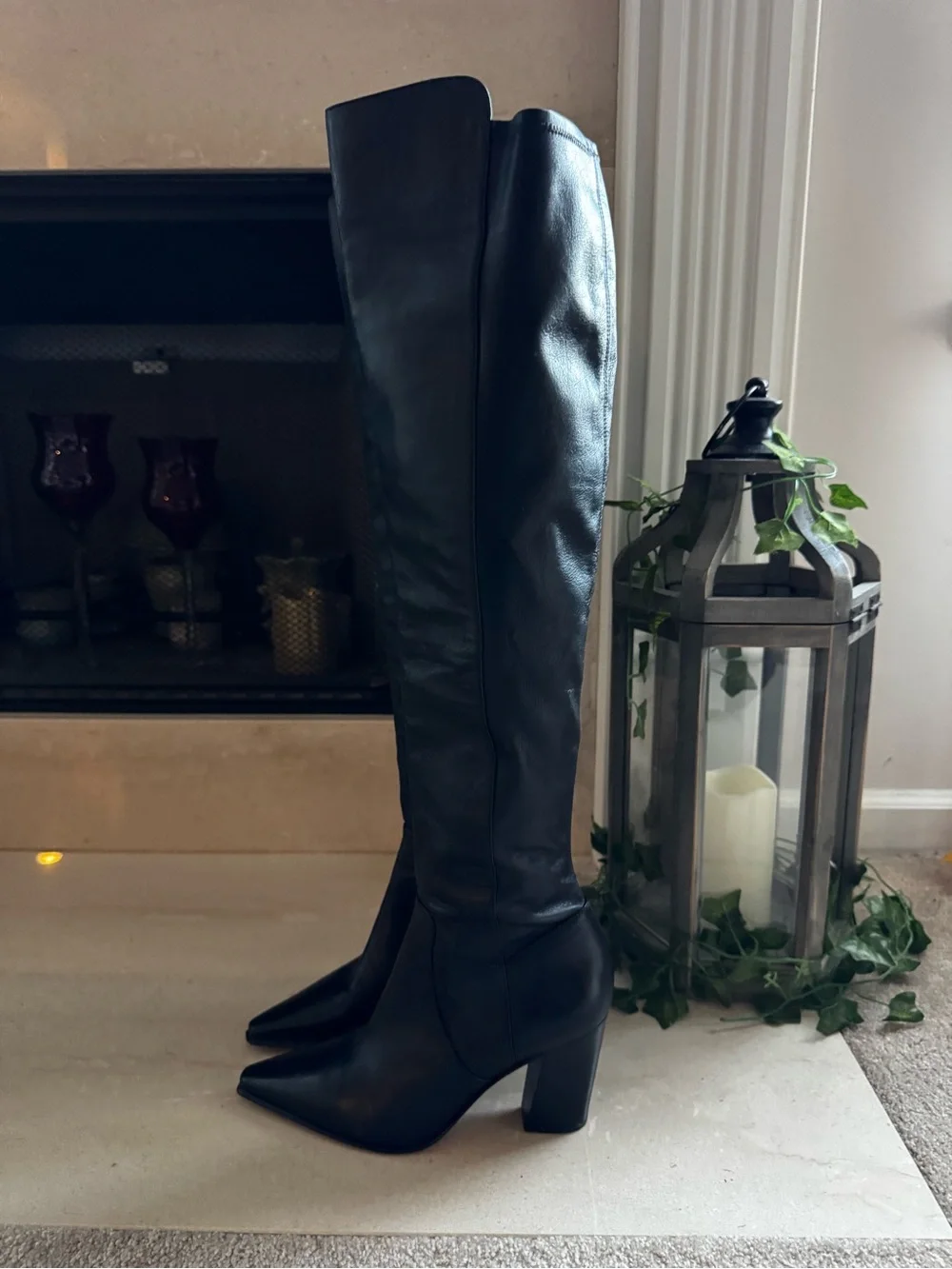 NEW Vince Camuto Demerri Black Knee-High Leather Block Heel Boots